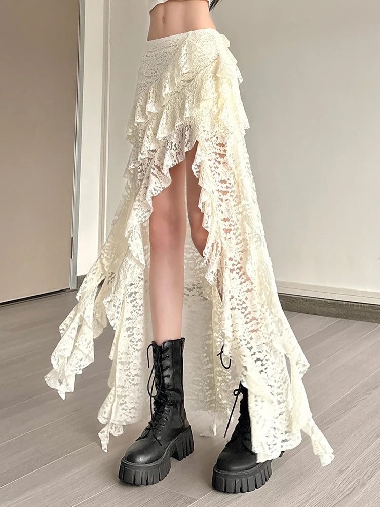 Isolde Tassel Lace Asymmetrical Maxi Skirt One-piece