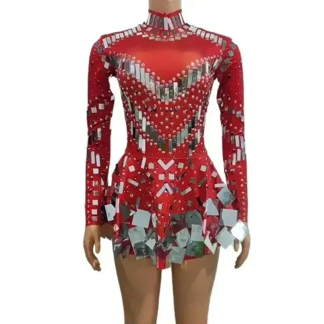 Isolde Mirror-Embellished Performance Mini Dress
