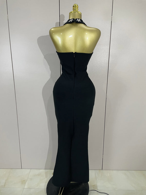 Yvette Diamond-Beaded Backless Maxi Dress