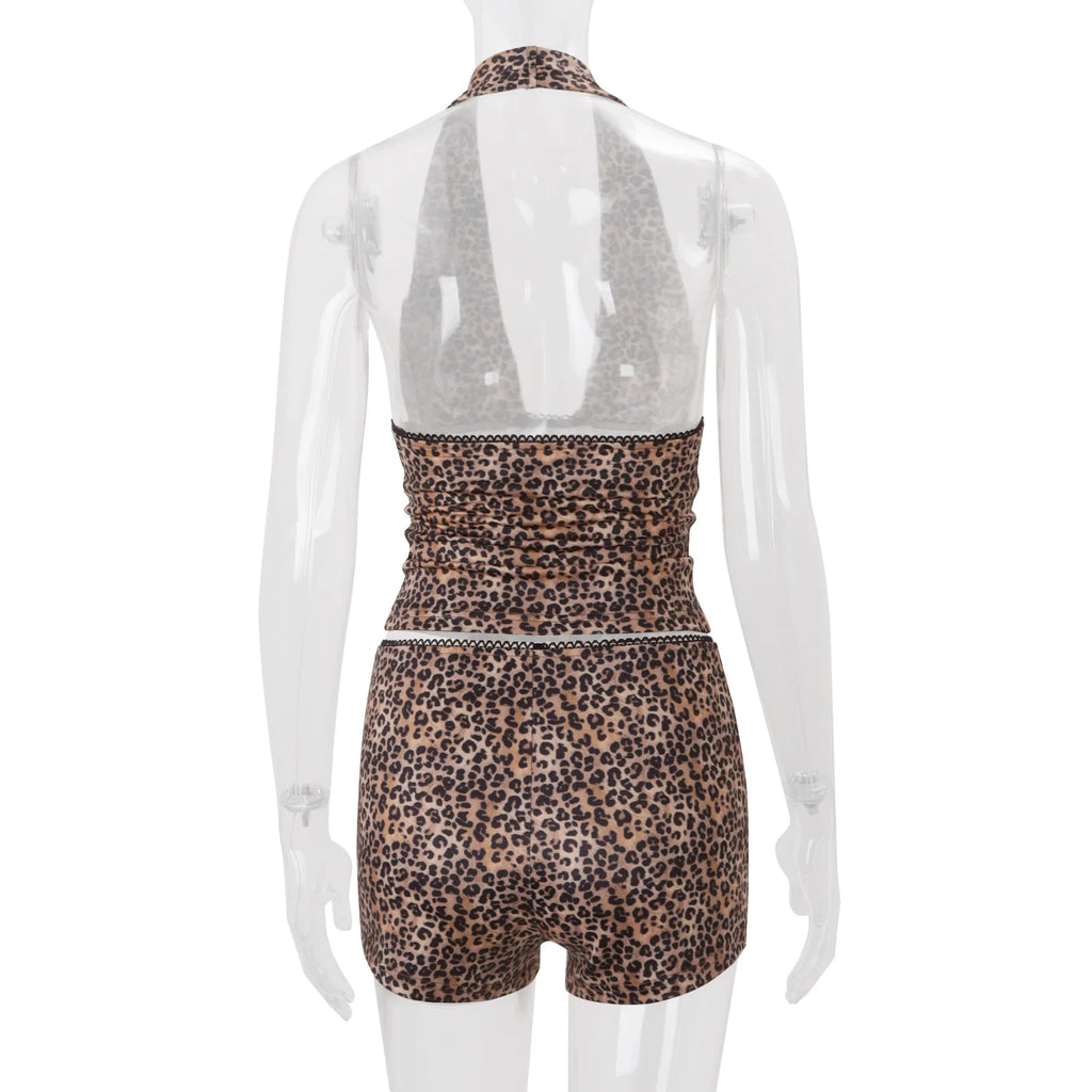 Nahla Leopard Halter Shorts Set Two-piece