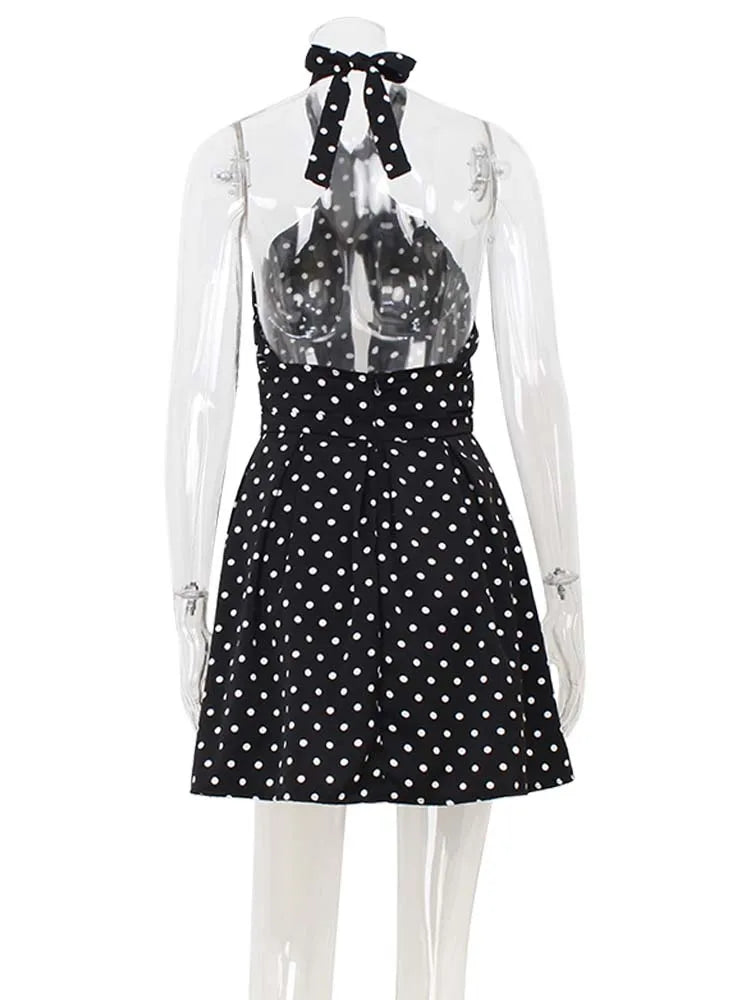 Leontyne Polka-Dot Cross-Halter Keyhole Backless A-Line Mini Dress