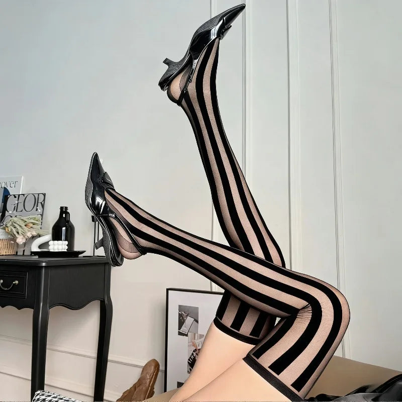 Nyx Vertical-Stripe Thigh-High Stockings