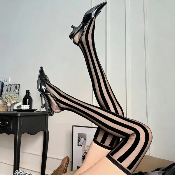 Nyx Vertical-Stripe Thigh-High Stockings