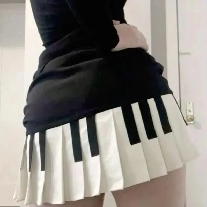 Mika Black-and-White Lace-Trim A-Line Mini Skirt One-piece
