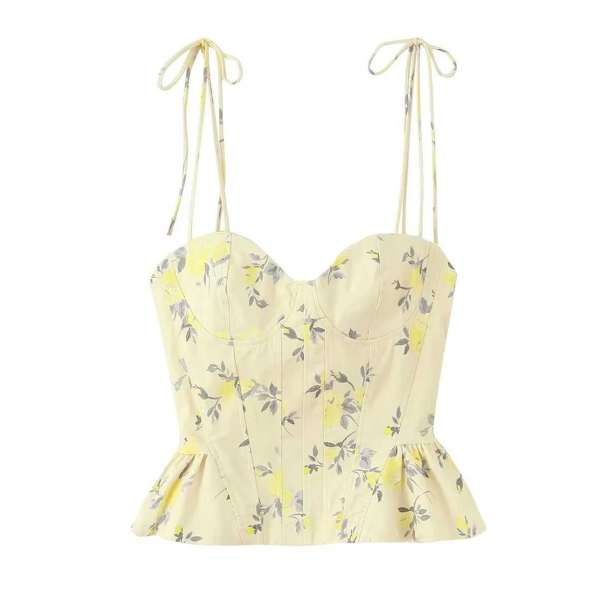 Rozalia Floral Sweetheart Tie-Strap Peplum Corset Cami Top One-piece