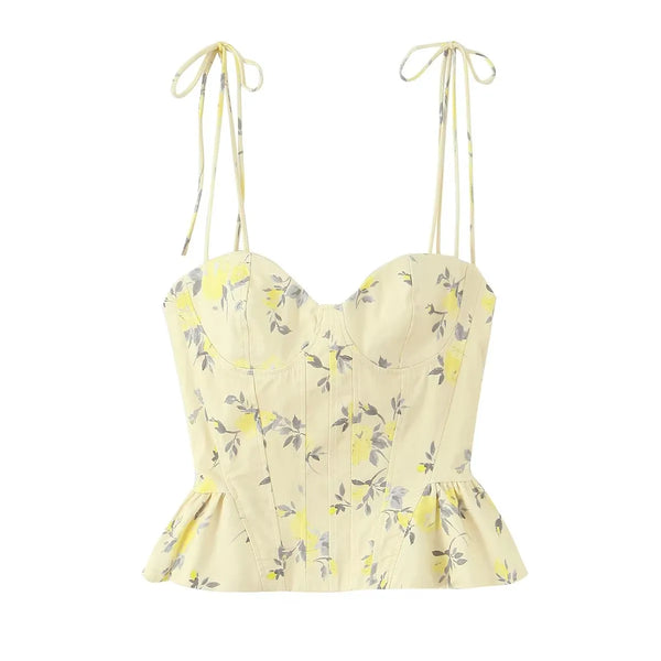 Rozalia Floral Sweetheart Tie-Strap Peplum Corset Cami Top One-piece