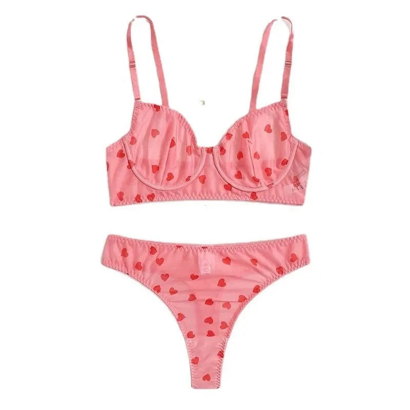 Ingeborg Heart Print Sheer Mesh Underwire Bra & Brief Lingerie Two-piece Main image