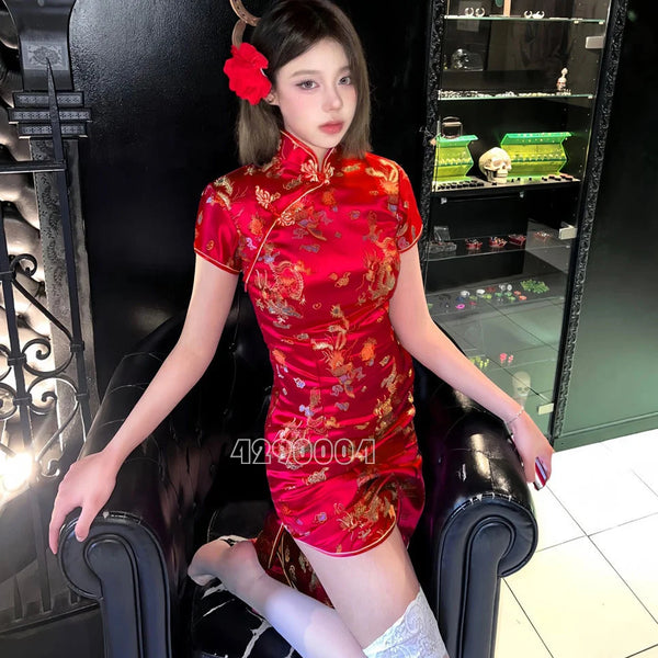 Jia Floral Plus-Size Qipao Midi Dress