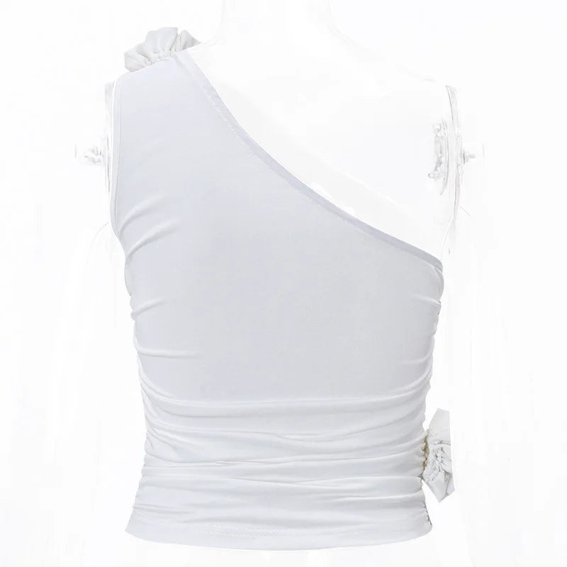 Ilaria Floral Appliqué Ruched Crop Top One-piece