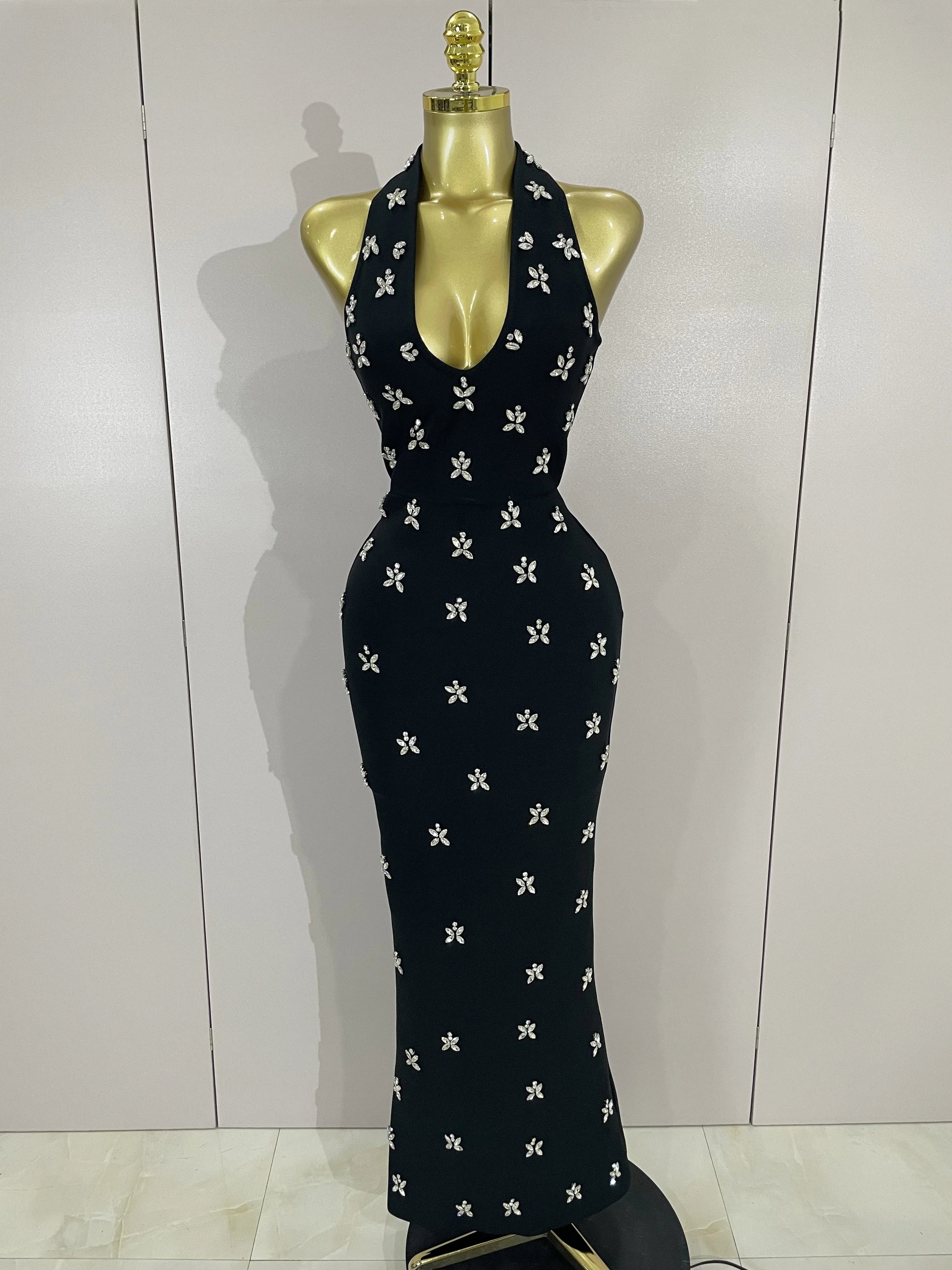 Yvette Diamond-Beaded Backless Maxi Dress
