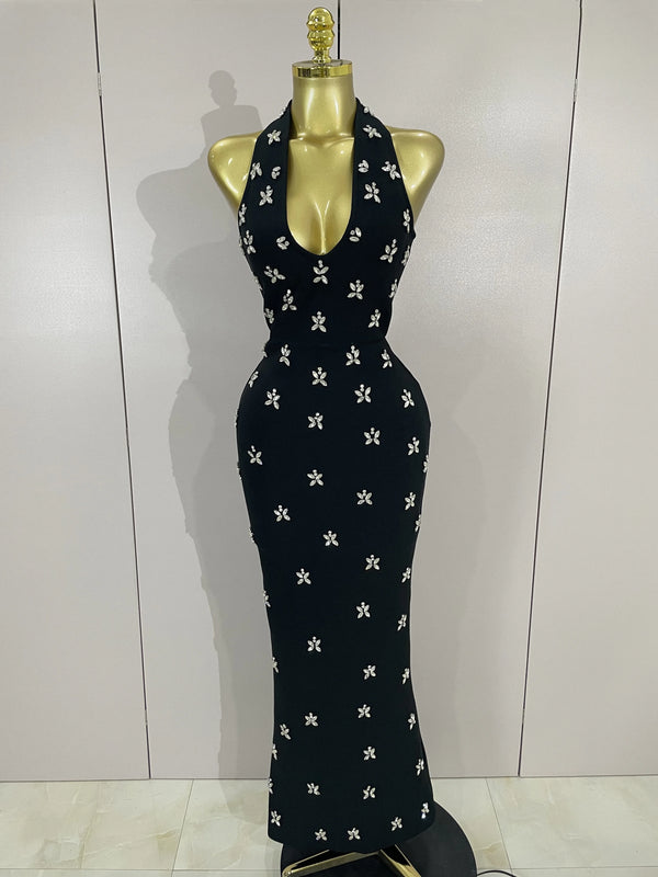 Yvette Diamond-Beaded Backless Maxi Dress