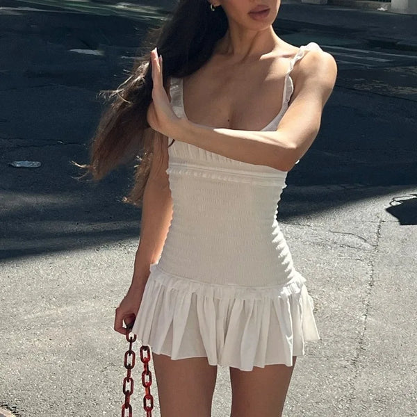 Elara Pleated U-Neck Bodycon Mini Dress