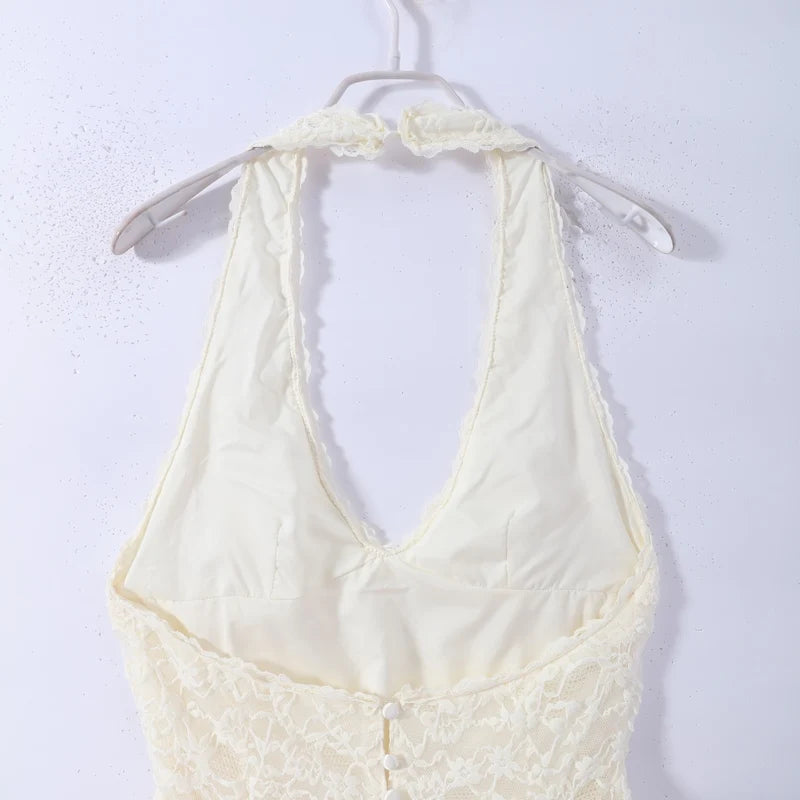 Zilpah Lace Halter V-Neck A-Line Mini Dress