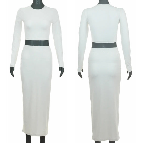 Natalia Long-Sleeve Crop Top and Midi Skirt Set