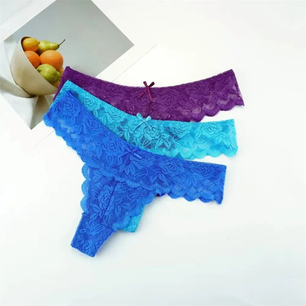 Violetta Sheer Lace G-String Panty Pack Lingerie 3-piece