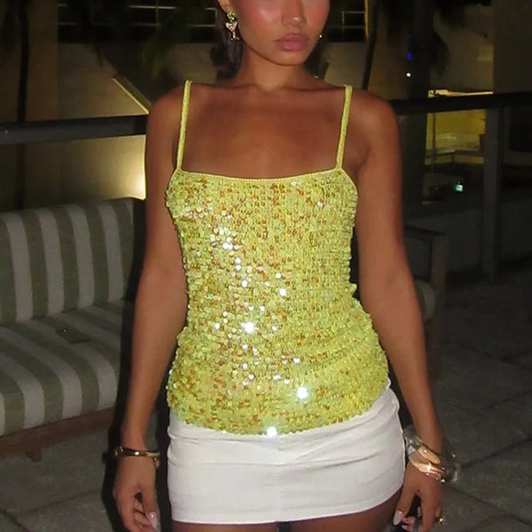 Sienna Sunshine Sequin Spaghetti Strap Party Top