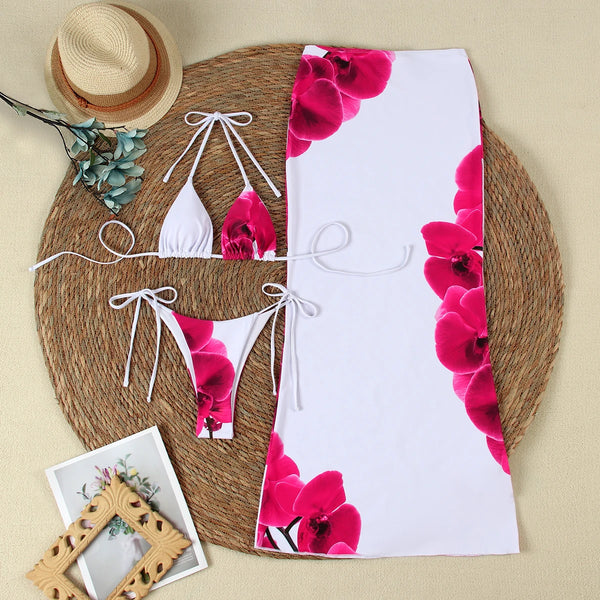 Rosalind Floral Bikini & Long-Skirt Set Three-piece