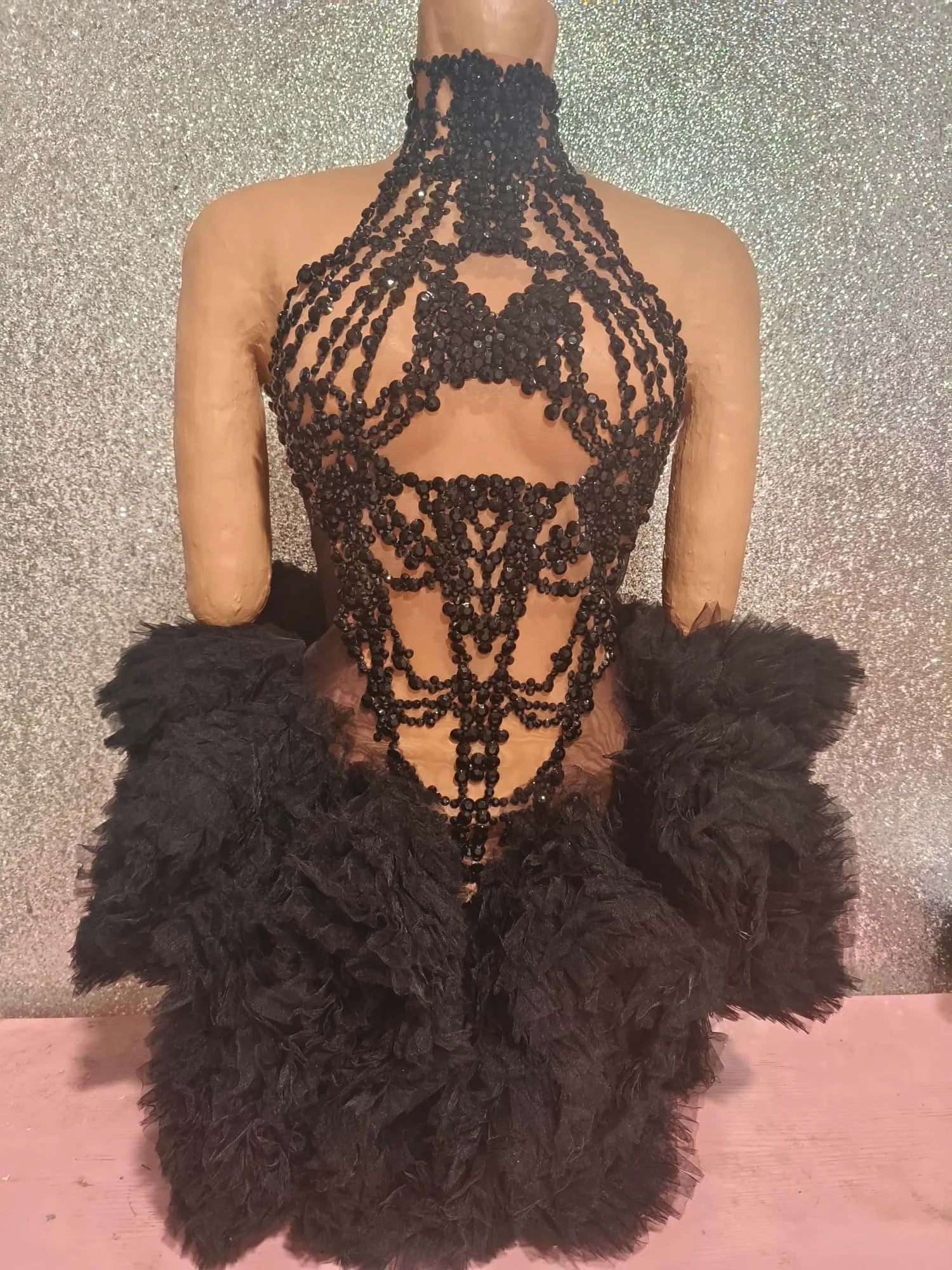 Raffaella Beaded Rhinestone Illusion Halter Tulle Mini Dress Secondary image