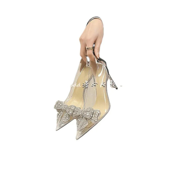 Clarity Rhinestone-Bow Clear Sandals