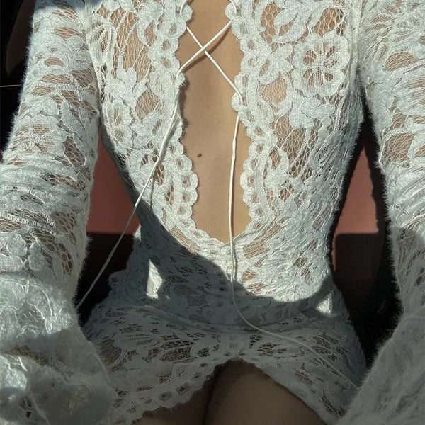 Vivienne Lace-Up Sheer Split Maxi Dress