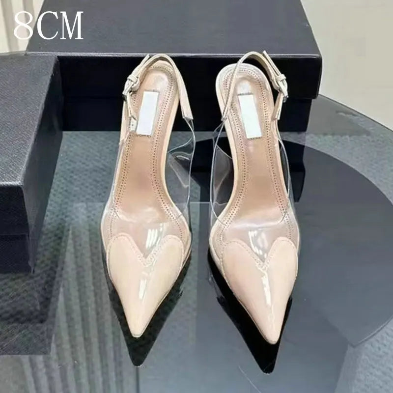 Heart-Shaped Transparent High-Heeled Sandals For Women Summer Fairy Style Pointed-Toe Low-Heeled Women'S Shoes Sexy Party Pumps