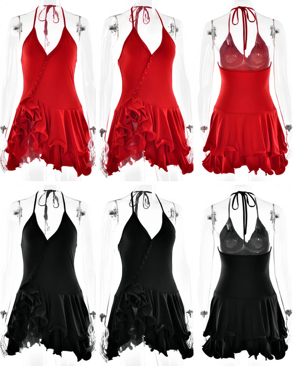 Aria Blush Ruffle Halter Mini Dress
