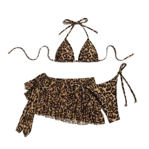 Fashion Leopard Print Women Swimsuit Padded 3-Piece Set Bikini Set Push Up Sexy Swimsuit Beach Vacations