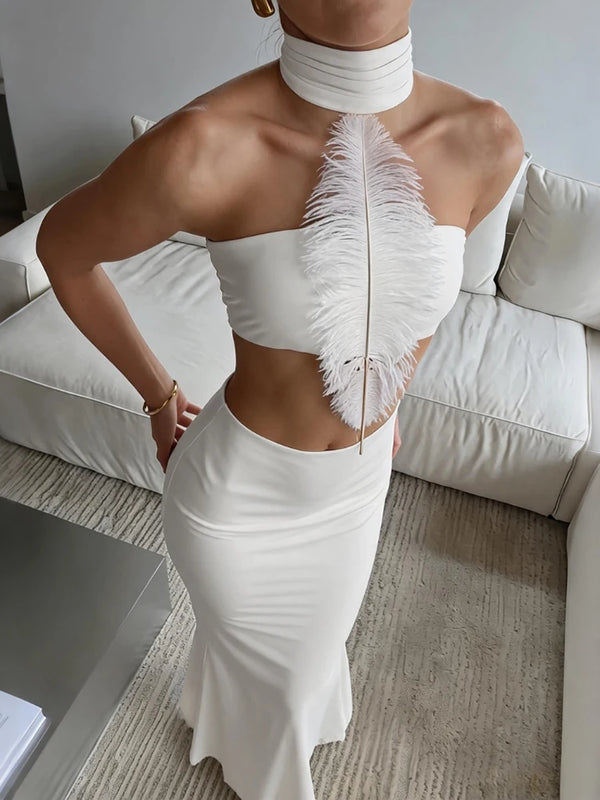 Aurelia A-Line Cutout Asymmetrical Maxi Skirt Set Two-piece
