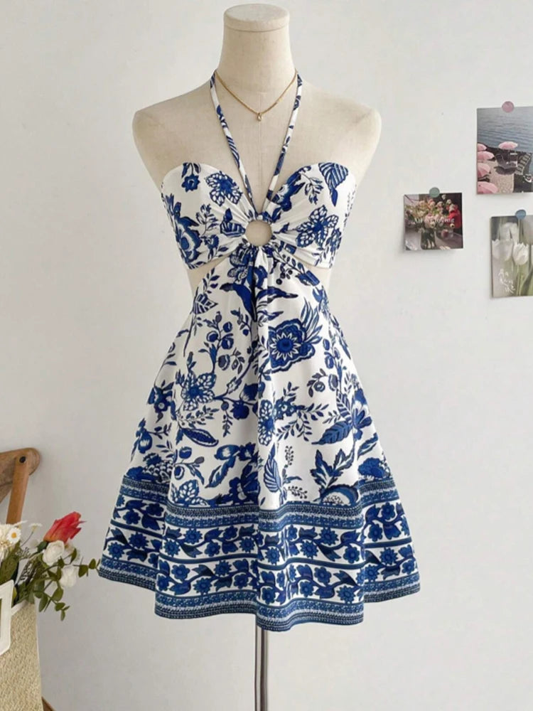 Jolie Blue Floral Halter Midi Dress