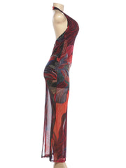 Aria Sunset Swirl Halter Mesh Maxi Dress