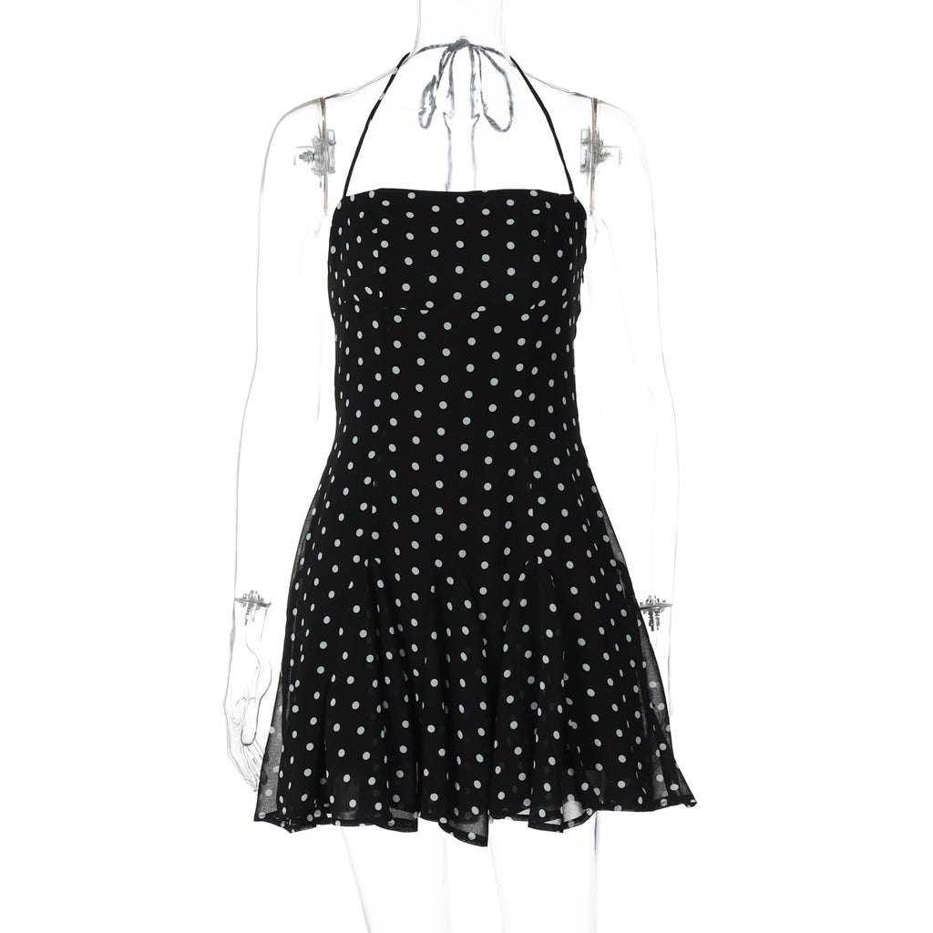 Domino Polka-Dot Halter A-Line Mini Dress