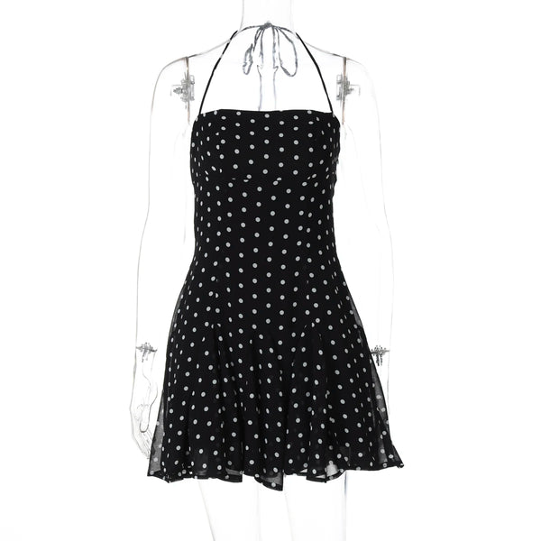 Domino Polka-Dot Halter A-Line Mini Dress