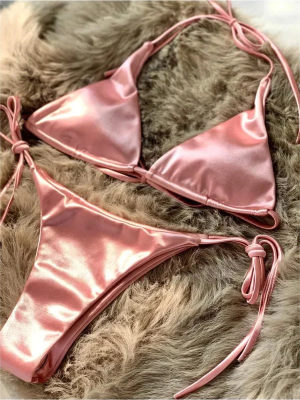 Valentina Metallic Wrap Halter Bikini Two-piece