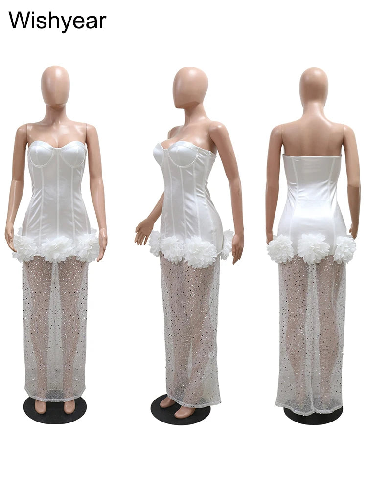 Camellia 3D Floral Sequin High-Slit Maxi Dress