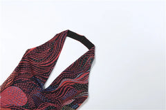 Aria Sunset Swirl Halter Mesh Maxi Dress