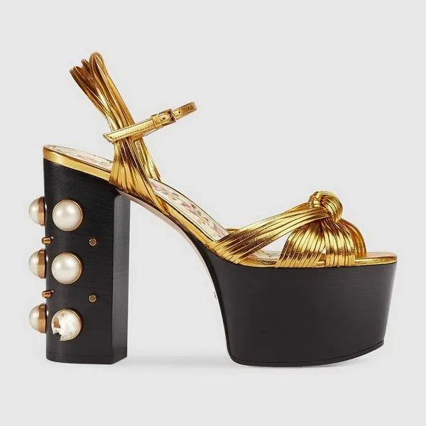 2026 Luxury Brand Women's Summer Fashion Metal Platform Sandals Large 34-42 Super High Heel Thick Bottom Rivet Party Women Shoes