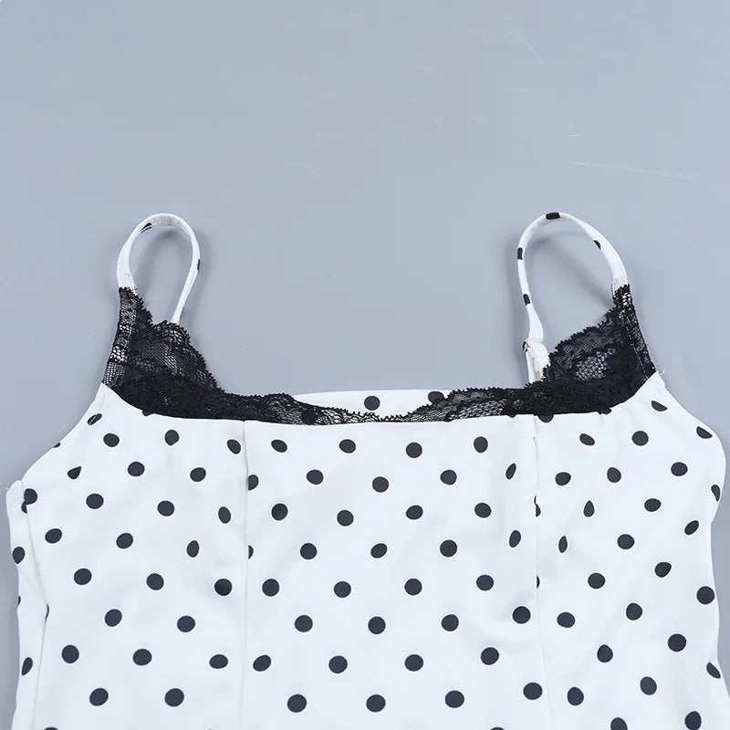 Dotty Polka-Dot Lace-Trim Cami Crop Top One-piece