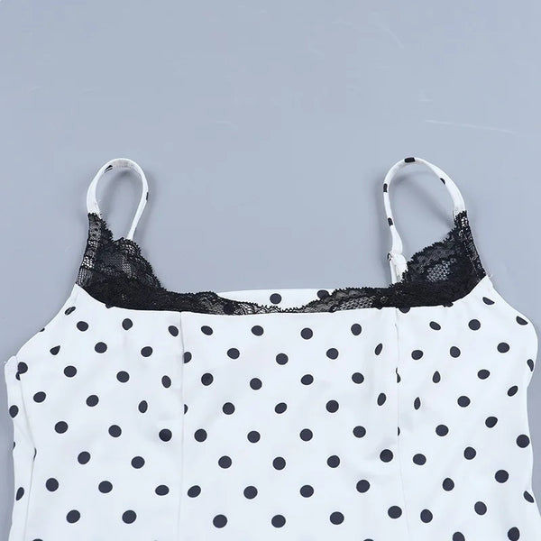Dotty Polka-Dot Lace-Trim Cami Crop Top One-piece