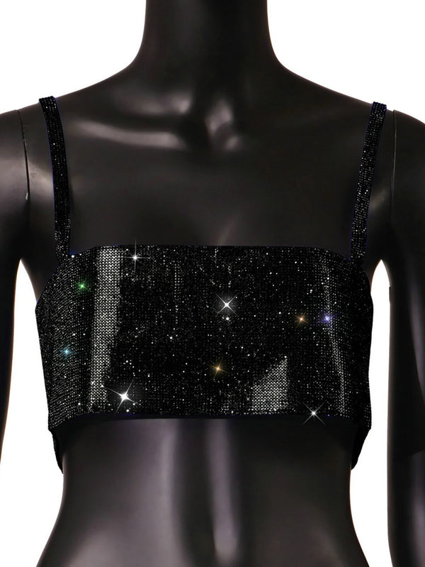 Celestia Multi-Color Rhinestone Halter Crop Top