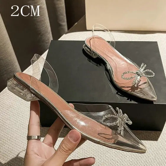 34-45 PVC Transparent Crystal Shoes 2024 Summer New Pointed Odd Heel Shoes Stiletto Ladies Sun Decoration Wild Fairy Shoes