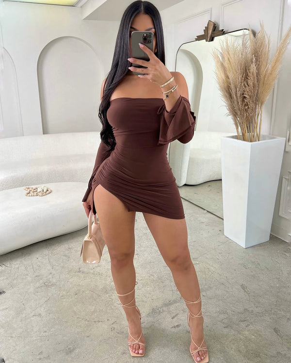 Livia Off-Shoulder Long-Sleeve Bodycon Mini Dress