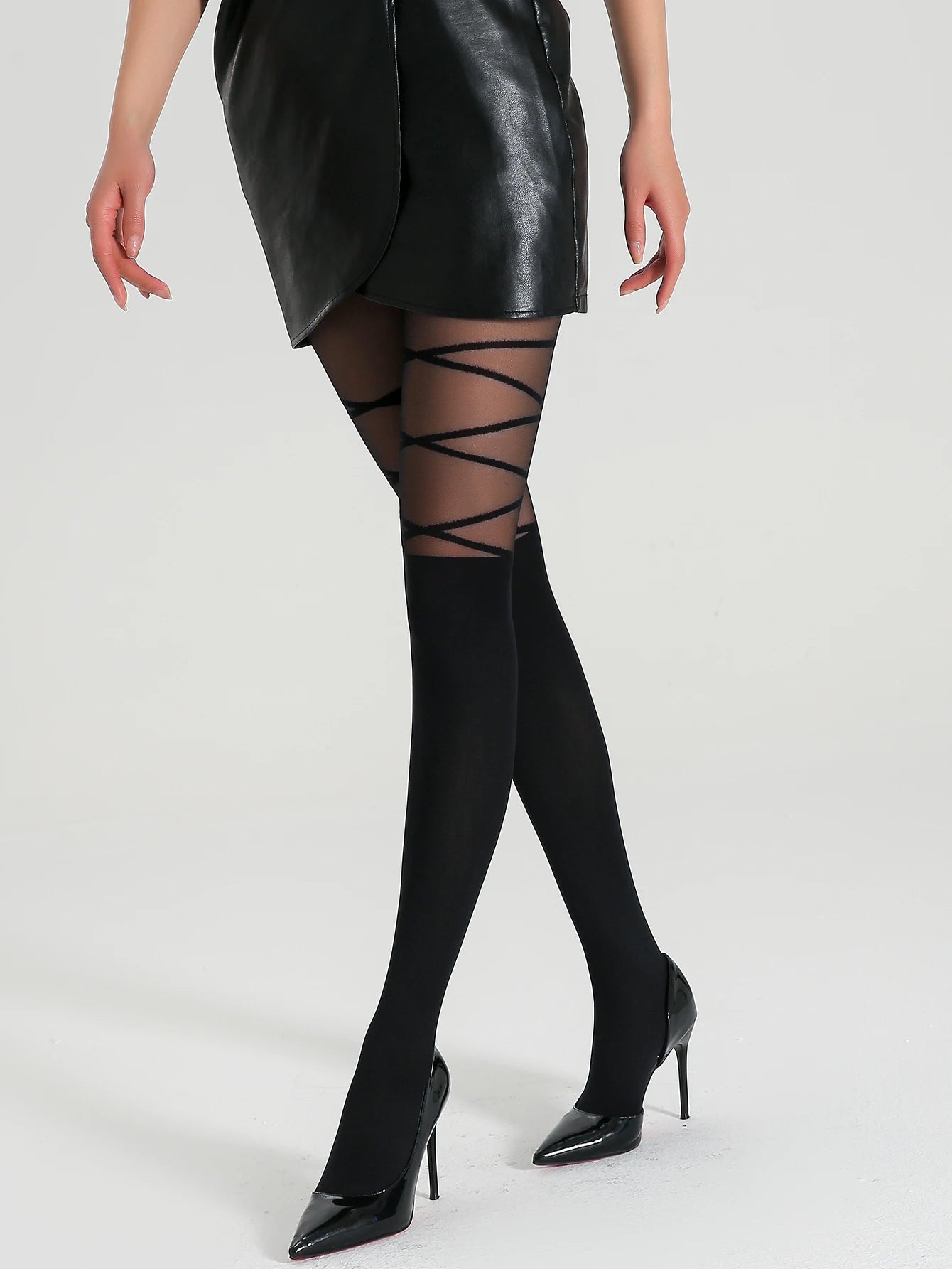 Sable Strappy Sheer Thigh-High Stockings