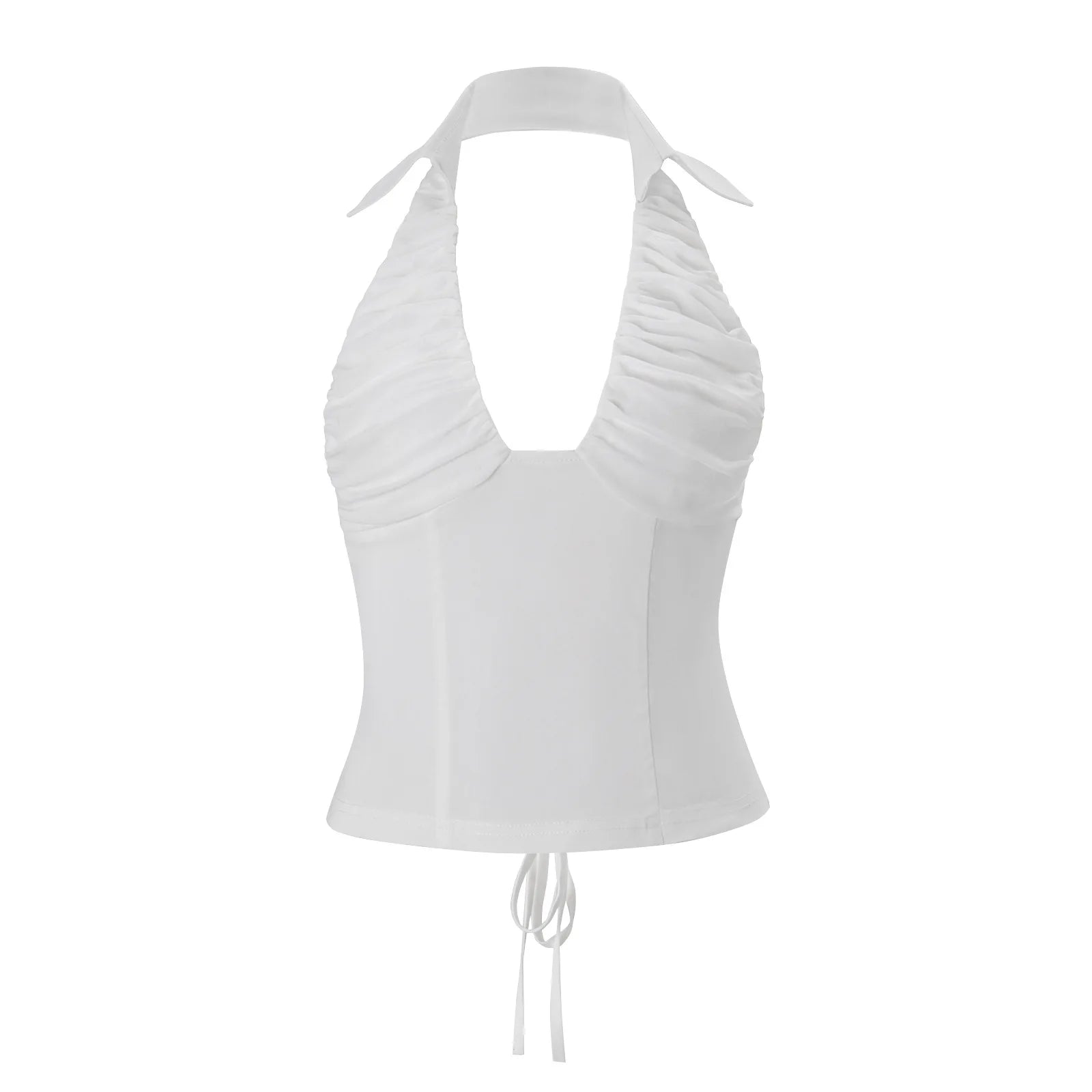 Eden Ruched Lace-Up Halter Crop Top One-piece