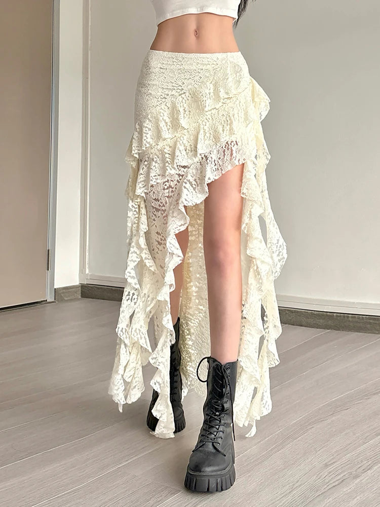 Arden Tassel Lace Asymmetrical Maxi Skirt One-piece