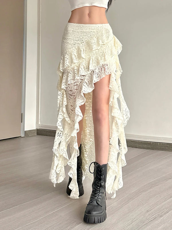 Isolde Tassel Lace Asymmetrical Maxi Skirt One-piece