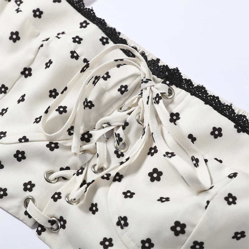 Fashion Women's Polka Dot Long Skirt Set Square Neck Lantern Sleeve Lace Crop Top High Waist A-line Skirts 2026 Summer Lady Suit