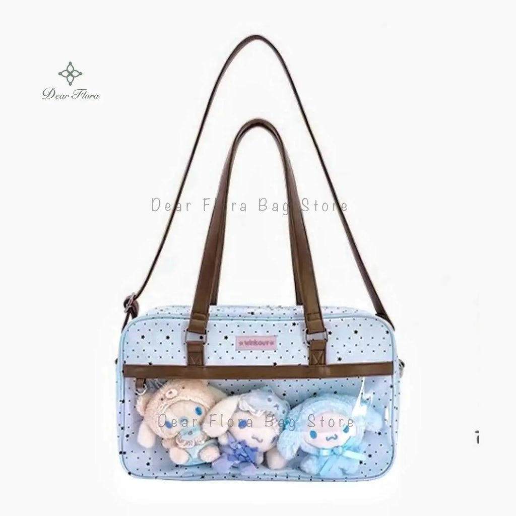 New Cute Large Capacity Lace Ita Bag Lolita Girls Transparent Pocket Y2k DIY Badge Display Shoulder Bag Casual Polka Dot Handbag