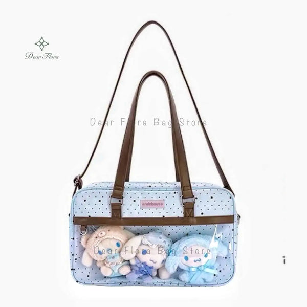 New Cute Large Capacity Lace Ita Bag Lolita Girls Transparent Pocket Y2k DIY Badge Display Shoulder Bag Casual Polka Dot Handbag