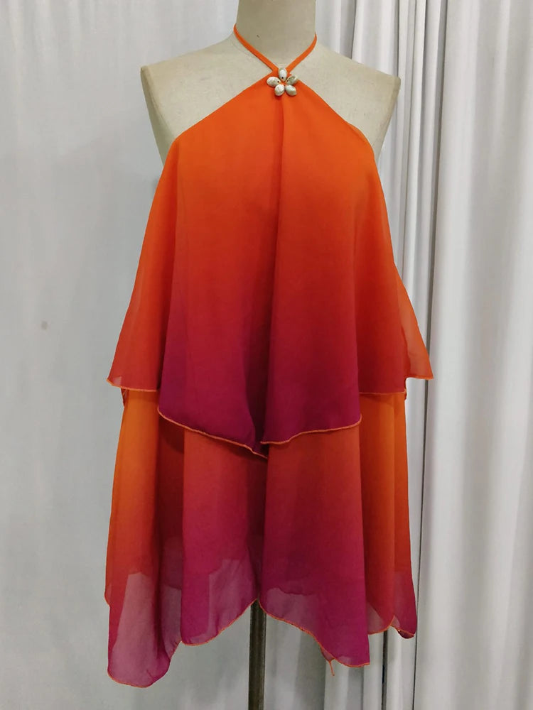 Yara Gradient Mesh Halter Mini Dress