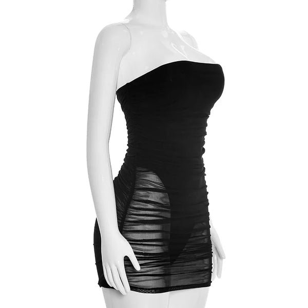 Bianca Noir Sheer Ruched Mini Dress
